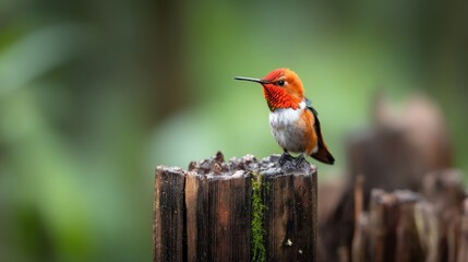 Tiny bird perched on weathered wood