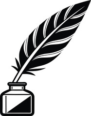 Quill icon, ink bottle, silhouette vector