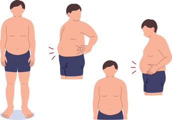 肥満男性の主線なしイラストセット