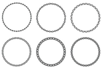 Set of decorative vintage openwork circle frames. Classic style chain pattern. Ornate fishnet round frames border isolated on white background. Vector