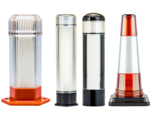 Collection of various road safety and traffic markers on a transparent background