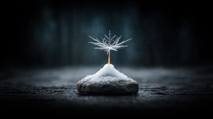 Tiny Seedling on Snowy Rock