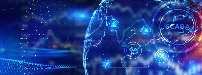 System Supervisory Control And Data Acquisition technology concept. SCADA. 3d illustration