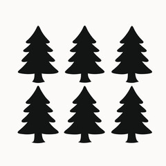 Obraz premium Six Simple Black Silhouette Christmas Trees Perfect for Holiday Crafts and Designs