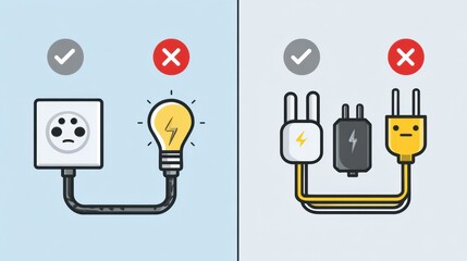 Learn Essential Electrical Safety Dos and Donts With Clear Icons of Plugs and Wires for Safe Home Practices