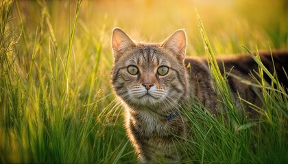 Inquisitive Feline Amidst the Whispers of Nature A Mysterious Cat Discovers the Enchanting Wilderness, Lost in Thought and Poised for Adventure.