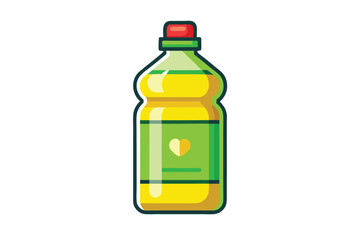 Obraz premium Cartoon Bottle of Yellow Liquid with Green Label and Red Cap