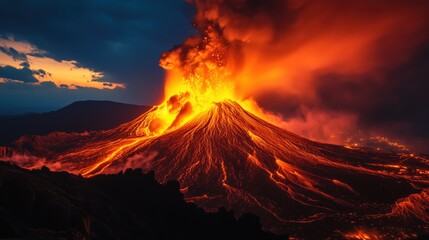 Lava Explosion at Twilight – AI Generated Volcano Scene
