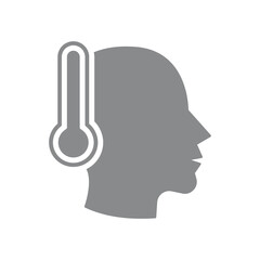 Human head and thermometer vector icon. Fever, high body temperature, virus or infection.