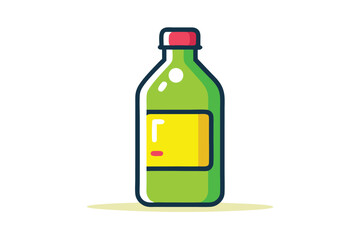 Colorful Green Bottle Illustration with Red Cap and Yellow Label Design