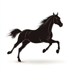Obraz premium running horse silhouette , black and white illustration isolated on white background