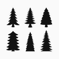Obraz premium Six Silhouette Christmas Trees Vector Graphics for Holiday Designs