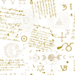 Mystical seamless pattern with esoteric symbols