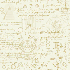 Mystical seamless pattern with esoteric symbols