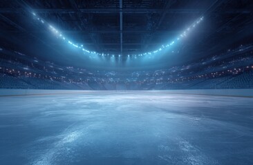 Ice hockey arena with bright lighting indoor