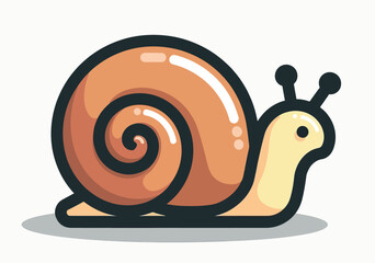 A charming cartoon snail mascot with a glossy spiral shell, a cute and friendly vector character perfect for nature-themed logos or children's book illustrations. 