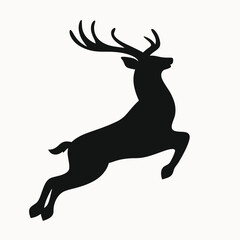 Majestic Leaping Deer Silhouette Elegant Black and White Wildlife Illustration