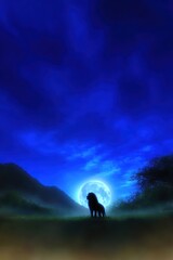 Fototapeta premium Majestic lion silhouette at night