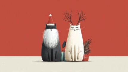 Two cats, Christmas attire