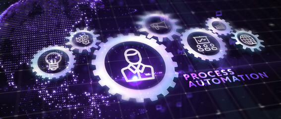 Business process automation, industrial technology innovation, optimization concept. 3d illustration