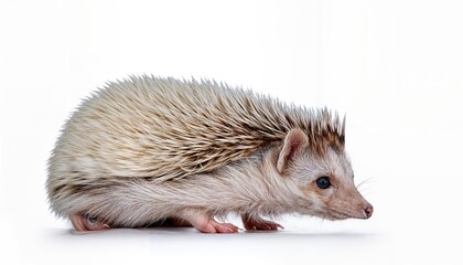 African Hedgehog with Modified Feathers A Fascinating Sight, Walking Amidst Feathered Thorns in African Savannah with Sunset Glow, Showcasing Unique Natural Evolution and Surreal Texture.