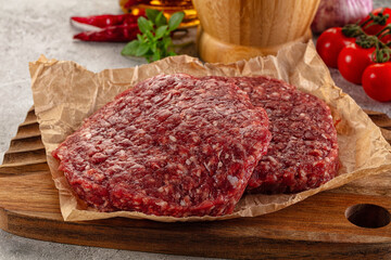 Raw beef burger cutlet for grill