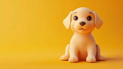 Cute cartoon puppy sits on a vibrant yellow background, exuding charm and playfulness. Ideal for family-friendly designs, pet-themed projects, and more.