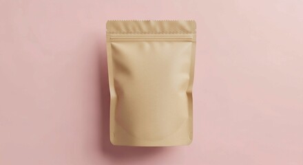 Resealable matte kraft packaging displayed against a simple pink background, perfect for product visualization.
