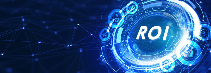 ROI Return on investment financial growth concept. Business, Technology, Internet and network concept. 3d illustration