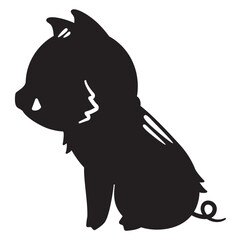 お座りした横向きのイノシシのシルエット