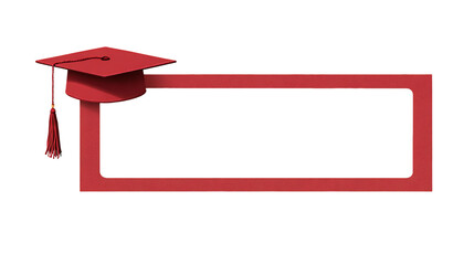 Red Graduation Cap on Rectangular Frame, PNG