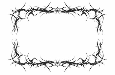 Gothic frame in black tribal abstract symmetrical shape free-hand style vector design isolated on white background