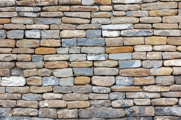 A wall made of stone bricks with a blue and white pattern