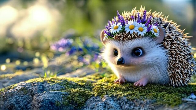 cute hedgehog flower crown, forest hedgehog floral crown, adorable hedgehog nature crown, 
