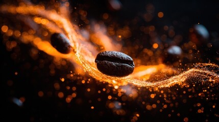 Coffee beans in fiery motion