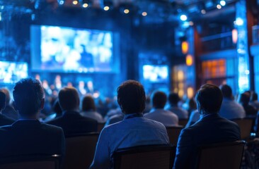 Audience watches presentation in event venue