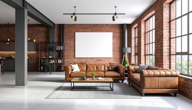 A spacious industrial loft with exposed brick and steel frame windows