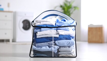 Laundry basket filled with clothes