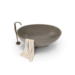 Modern Stone Bathtub with Faucet and Towel isolated on transparent background