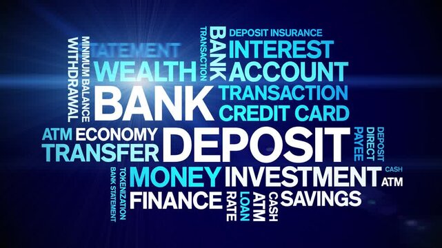 Bank Deposit animated word cloud;text design animation tag kinetic typography seamless loop.