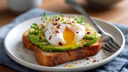 Avocado Toast with Poached Egg and Sesame Seeds