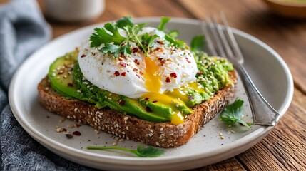 Poached Egg on Avocado Toast with Fresh Herbs