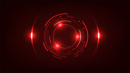 Red HUD Vector Circle Display with Digital Tech Interface and UI Screen.