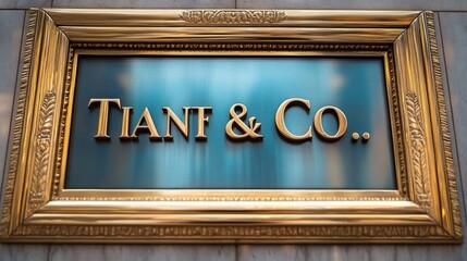 Obraz premium Elegant gold framed sign with embossed gold letters on a blue background mounted on a wall