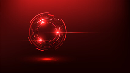 Red HUD Vector Circle Display with Digital Tech Interface and UI Screen.