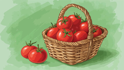 Tomato Illustration vector design, Red Tomato in basket vector design, Tomato in basket in natural background