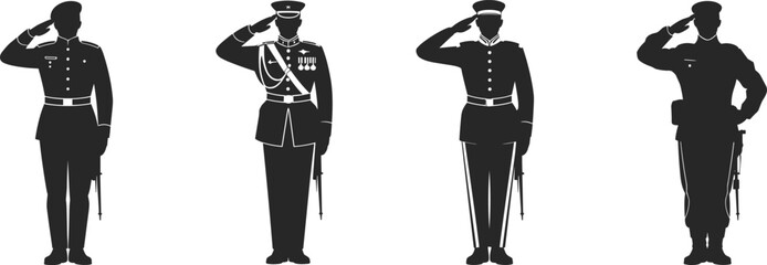 Vector illustration of military officers saluting with swords, ceremonial uniforms, honor gesture, formal army tribute, soldier discipline, patriotic duty display
