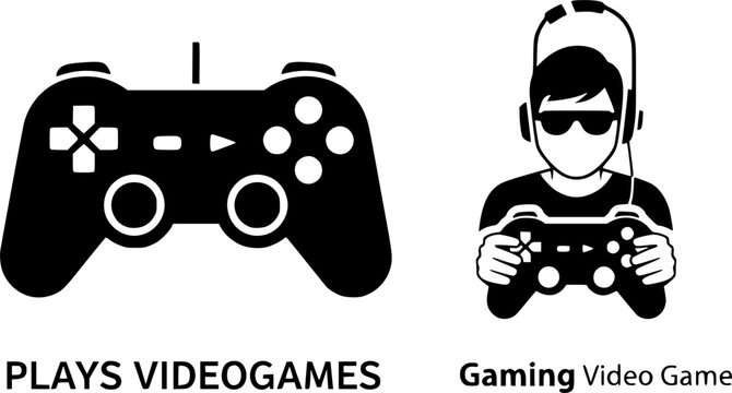 a black and white image of a video game controller, video game control, video game icon