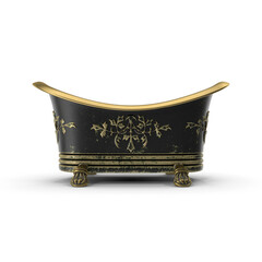 Black and Gold Ornate Clawfoot Bathtub Isolated on Transparent Background