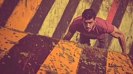 unleashing resilience: a young man conquering an obstacle course in military training – perfect for a dynamic sports interior poster!